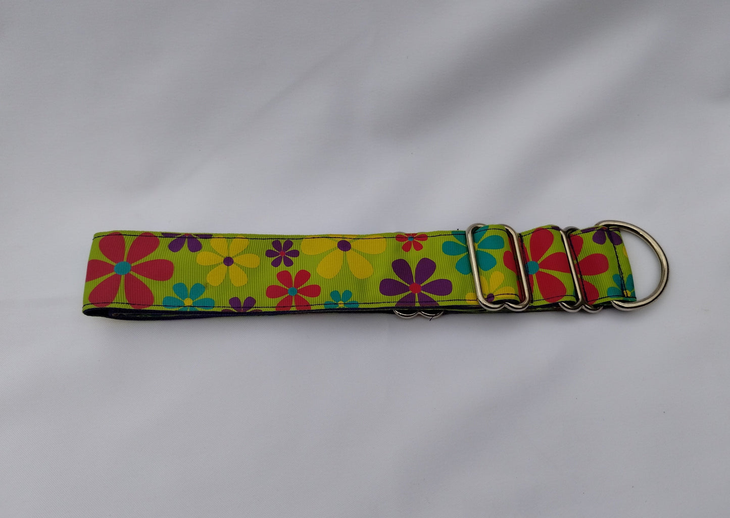 Martingale Collar with Hippie Flower Green Grossgrain Ribbon
