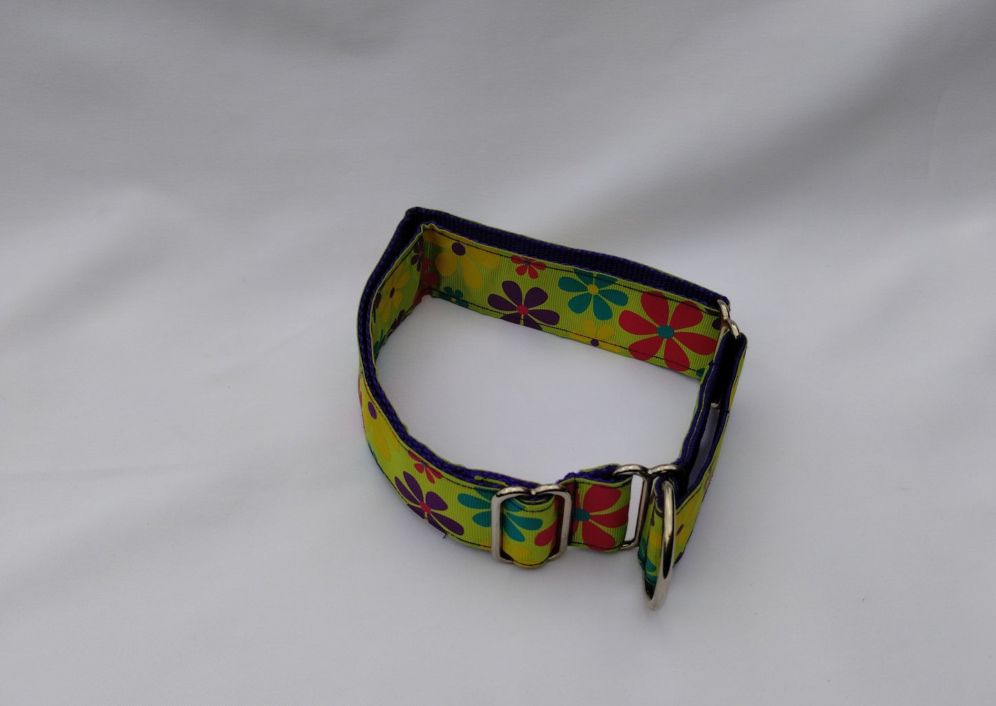 Martingale Collar with Hippie Flower Green Grossgrain Ribbon