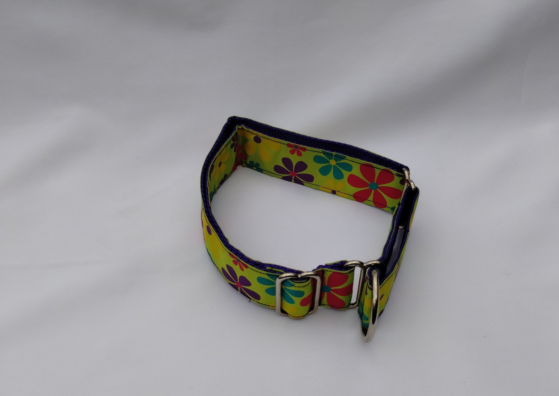Martingale Collar with Hippie Flower Green Grossgrain Ribbon