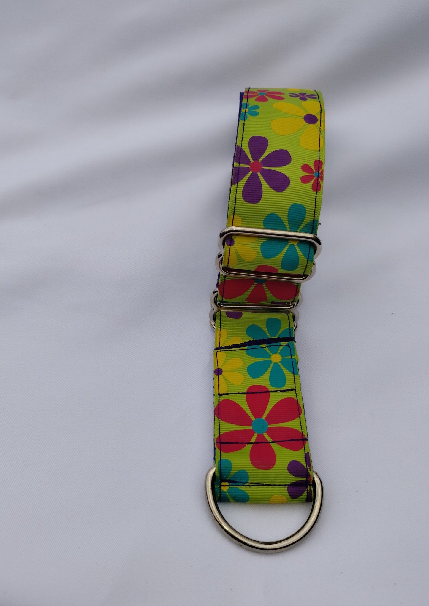 Martingale Collar with Hippie Flower Green Grossgrain Ribbon
